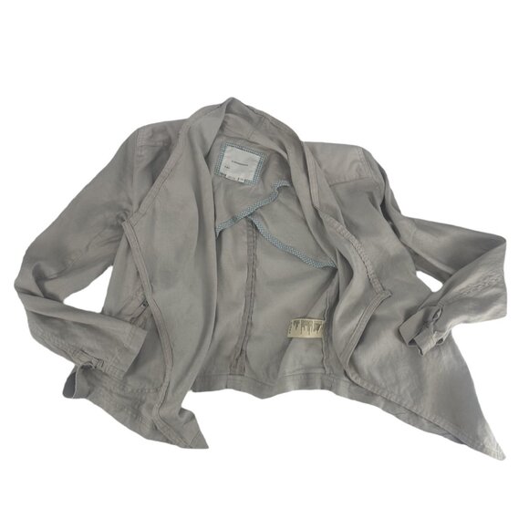 Anthropologie Gray Draped Utility Jacket XS Linen Suede Zip Pockets - Picture 5 of 7
